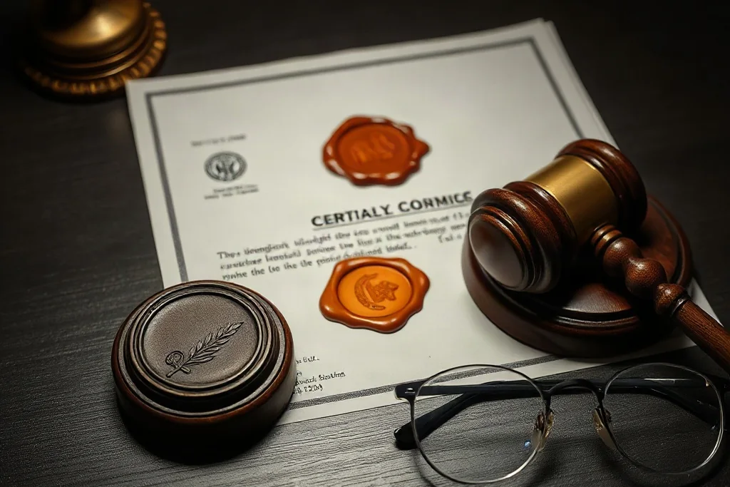 Official document with a seal and a gavel on a wooden desk representing gambling regulation